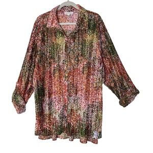 Rio & Rian Shirt Top Women's 2X Plus Long Sleeve Button Up Long Sleeve Colorful
